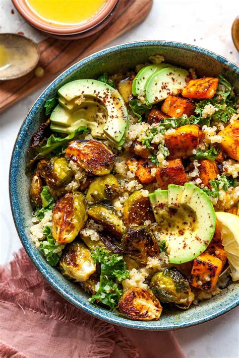 Quinoa Power Bowls with Maple Chipotle Brussels and Smoky Butternut Squash - Dishing Out Health