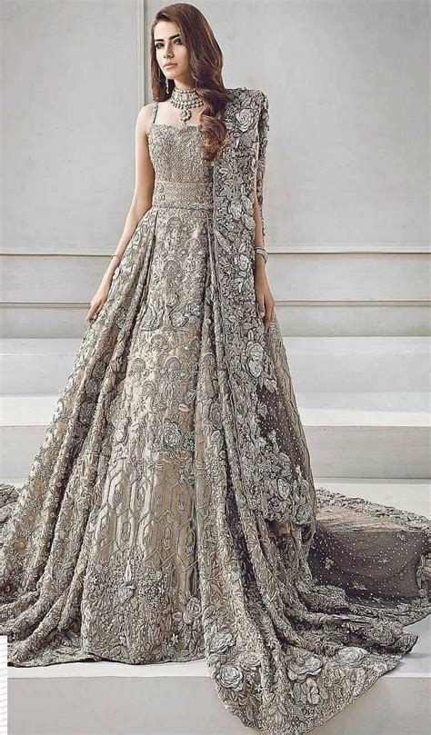 Beautiful heavy maxi lahnga in brownish silver color Model # W 842 ...