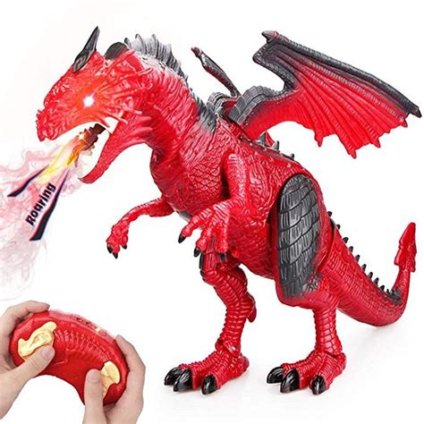 Betheaces Remote Control Dinosaur,Dragon Toy for Kids Boys Girls Red Dragon Figures Learning ...