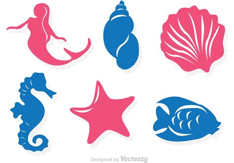 Mermaid and Sealife Silhouette Vector Icons - Download Free Vector Art, Stock Graphics & Images