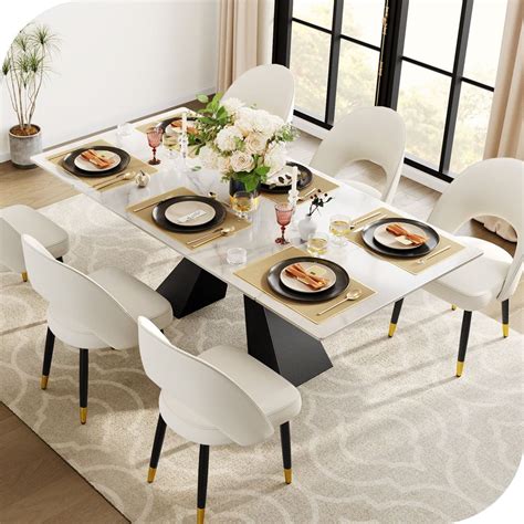 Odette 55 78 7 Marble Extendable Dining Table Set 7 Pieces White - Hernest