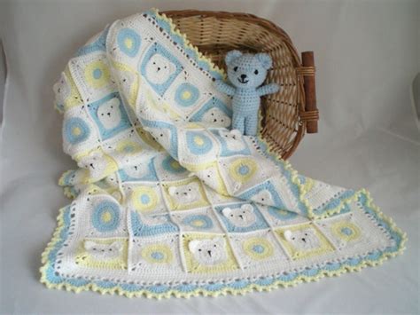 Crochet Teddy Bear Blanket / Large Baby Cot Blanket and