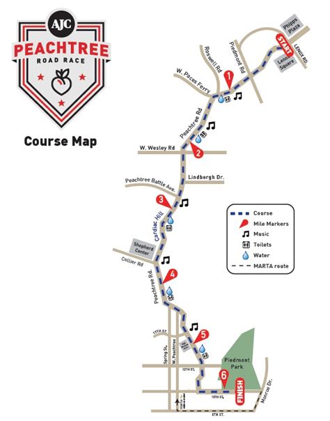 Peachtree Road Race Map | Color 2018