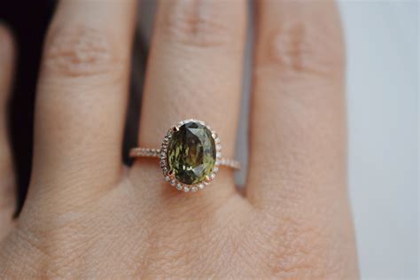 Olive Green sapphire engagement ring. Rose Gold Engagement ring. Green ...