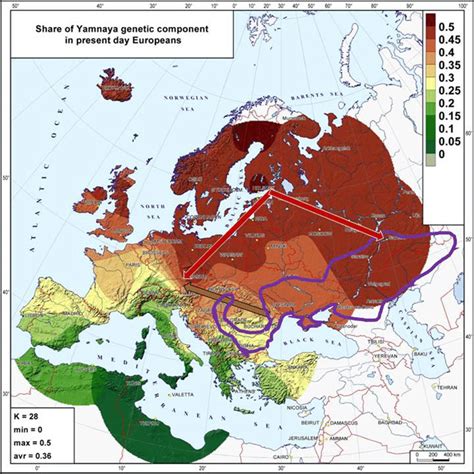 Distribution of the 'Yamnaya' genetic component in the populations of... | Download Scientific ...