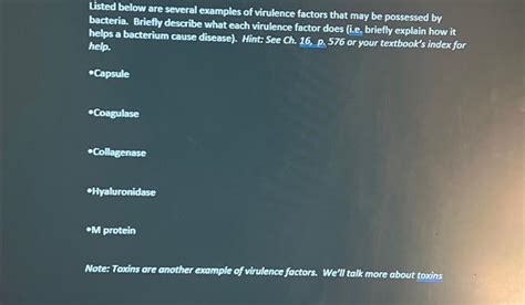 Solved Listed below are several examples of virulence | Chegg.com