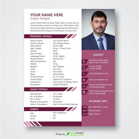 Download Resume Biodata Templates Specially for Marriage | CorelDraw Design (Download Free CDR ...