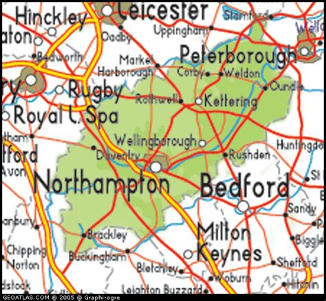 Map of Northamptonshire, England, UK Map, UK Atlas