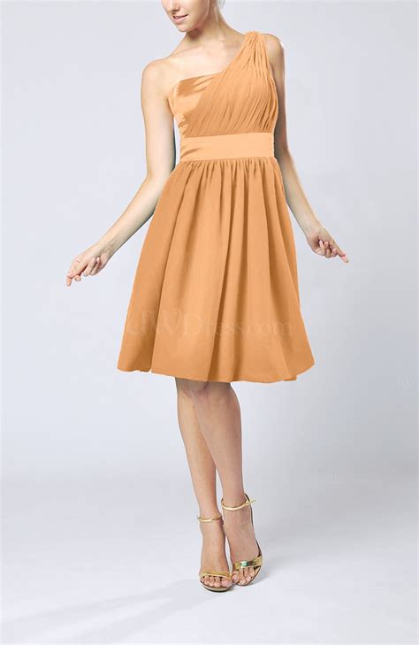 Apricot Modern A-line One Shoulder Sleeveless Chiffon Bridesmaid Dresses - UWDress.com