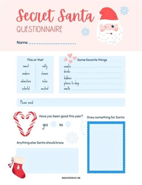 7 FREE Printable Secret Santa Questionnaires, Forms, & Tags - DIY With My Guy