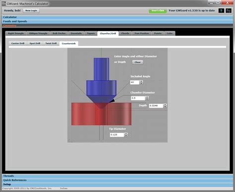 Chamfer tool tip diameter