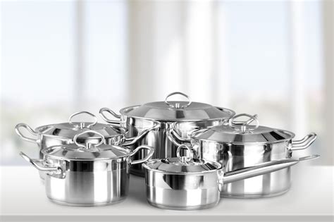 Premium Photo | Stainless steel pots and pans