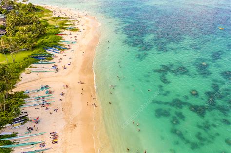 Aerial view of Lanikai Beach, Kailua Bay, Oahu, Hawaii, USA - Stock ...