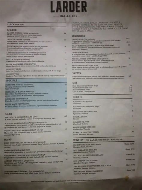 Larder Menu, Menu for Larder, Daylesford, Daylesford - Urbanspoon/Zomato