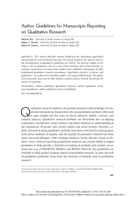 (PDF) Author Guidelines for Qualitative Research Manuscripts Submitted to the Journal of the ...