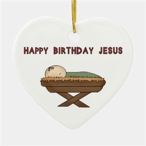 Happy BIrthday Jesus Double-Sided Heart Ceramic Christmas Ornament | Zazzle