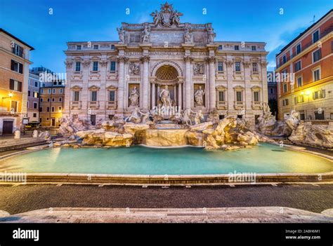 Illuminated Fontana Di Trevi, Trevi Fountain at Dusk, Rome, Italy ...