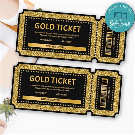 Printable Gold Ticket Template Instant Download | Sportspartydesign