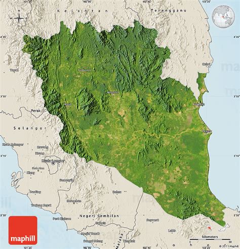 Satellite Map of Pahang, shaded relief outside