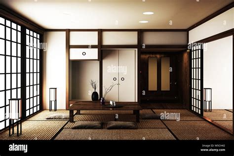 japan interior design,modern living room. 3d illustration, 3d rendering ...