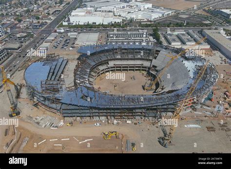 A general overall aerial view of the Intuit Dome construction site, Thursday, Sept. 29, 2022, in ...