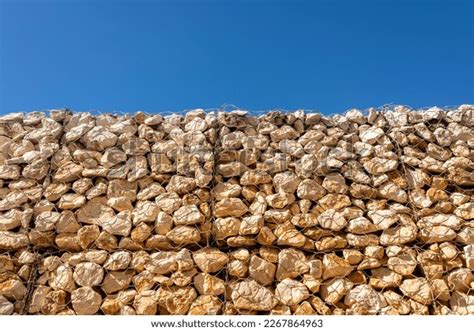 Gabion Stone Wall Blue Sky Background Stock Photo 2267864963 | Shutterstock