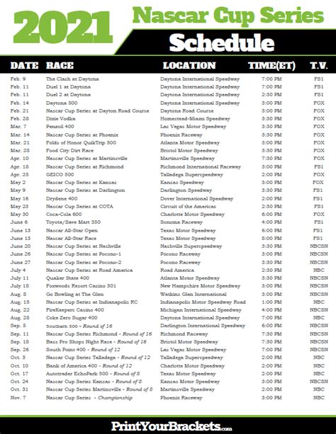 Printable Nascar Schedule - Customize and Print