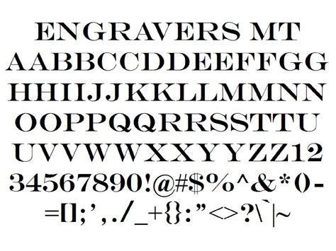 Font Alphabet Styles: Engravers MT