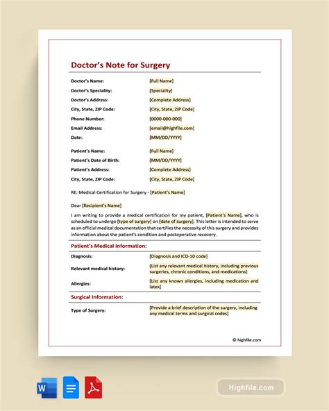 Doctors Note for Surgery - Word | PDF | Google Docs - Highfile