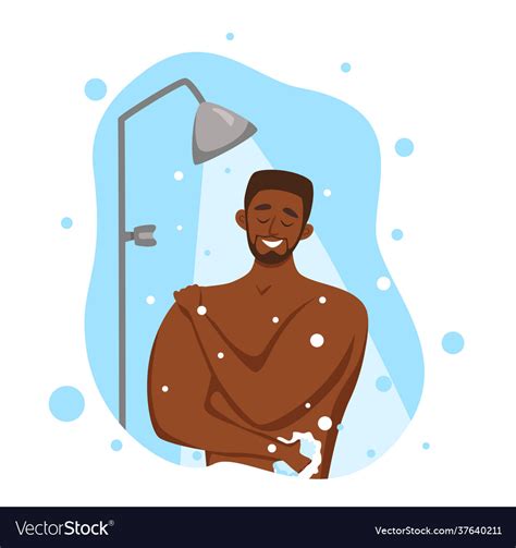 Young african american woman taking shower cartoon