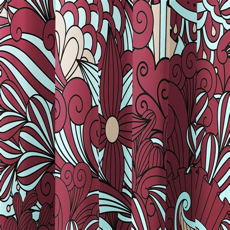 Burgundy and Teal Modern Floral Pattern Window Curtains Long | Etsy