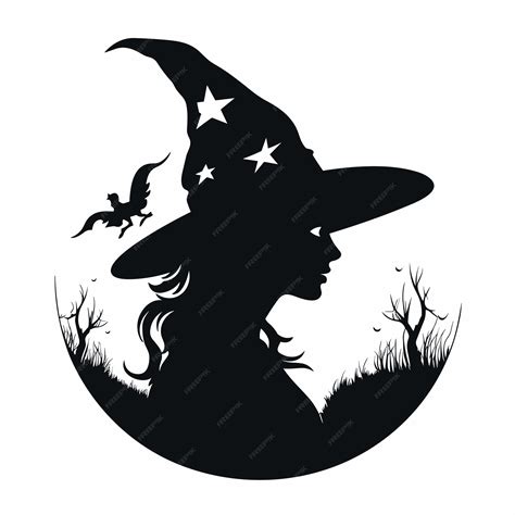 Premium Vector | Minimalist halloween witch silhouette black and white ...