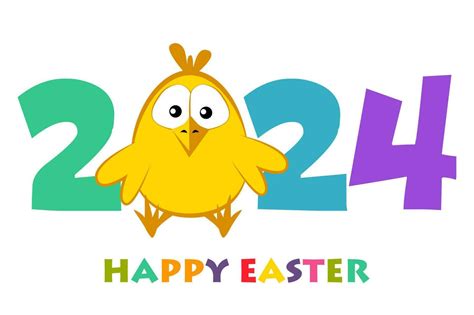 Happy Easter 2024 postcard, cute chick with inscription. Vector ...