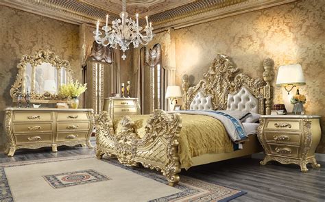 HD 1801 Homey Design Bedroom Set Victorian Style Metallic gold finish