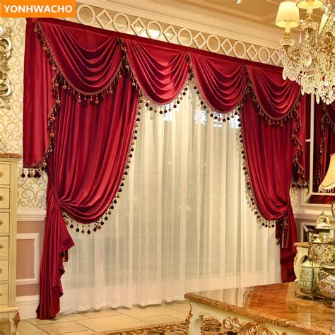 Custom curtains high class European luxury modern red thick France velvet cloth blackout curtain ...