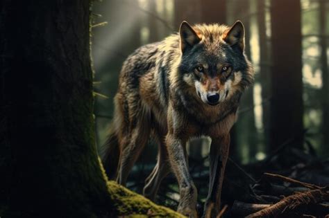 Premium AI Image | A wolf is hunting in the forest