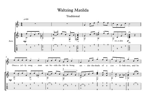 Waltzing Matilda classical guitar solo score download | Classical ...