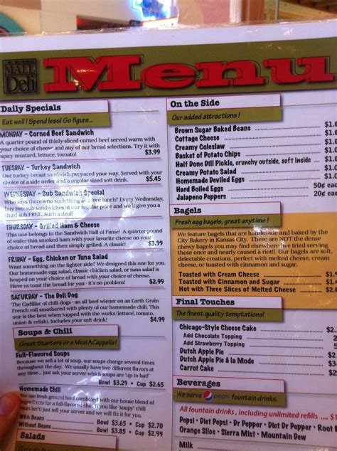 Menu at The Mall Deli restaurant, Pittsburg