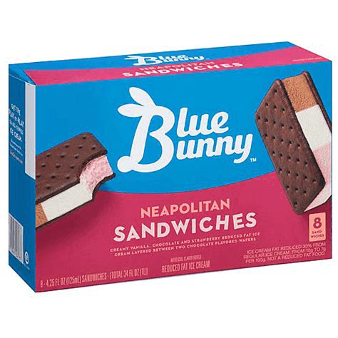 Blue Bunny Ice Cream Sandwiches, Reduced Fat, Neapolitan | Sandwiches ...