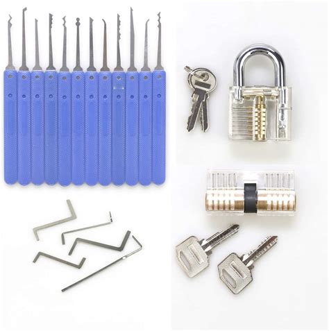 17 Piece Lock Pick Set, Lock Picking Training Set,Lock Picking Tools with 2 Clear Practice and ...