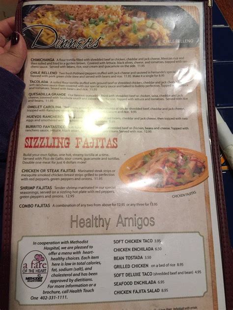 Menu at Fernando's restaurant, Omaha, 380 N 114th St