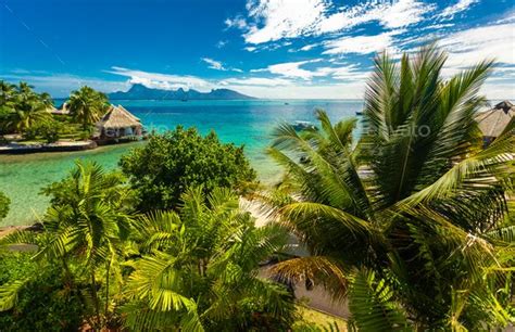 Overwater bungalows with best beach for snorkeling, Tahiti, Fren ...