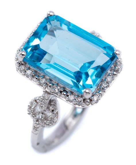 Emerald Cut Blue Topaz Cocktail Ring with Zirconia Accents - Rings - Jewellery