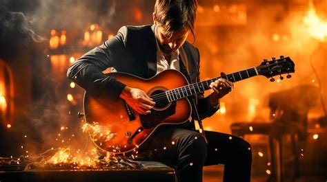 Premium AI Image | Guitarist playing acoustic guitar on stage plucking ...