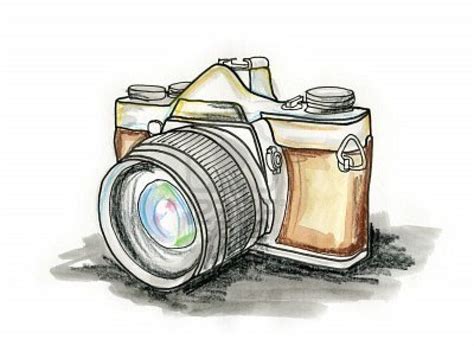 Hand drawn illustration of a photo camera on white background | Dibujos ...