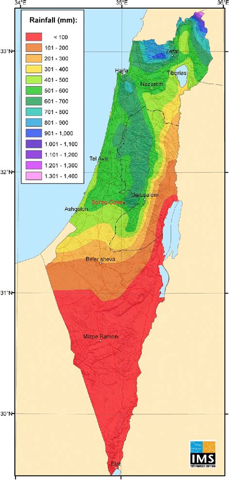 Israel mean annual rainfall for 1960-1990 (Courtesy of the Israel ...