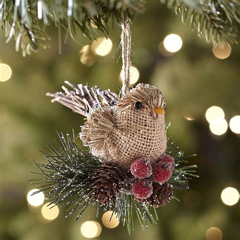 This adorable Natural Burlap Bird Ornament looks right at home in your Christmas tree. #ornamen ...