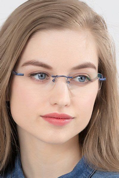 Navy Rectangle Prescription Eyeglasses-Medium Rimless Metal Eyewear-Montecelio | Eyeglasses ...