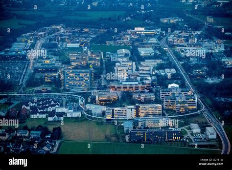 Aerial view, Dortmund University Campus, TU Dortmund University of Technology, Night Scene ...