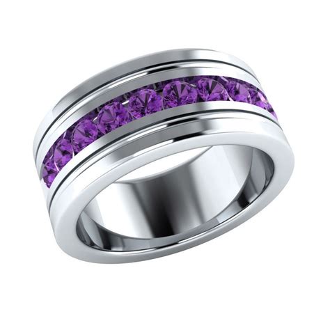 Mens Wedding Band 1.00 Ct Round Purple Amethyst in 925 Sterling Anniversary Ring #DemiraJewels ...